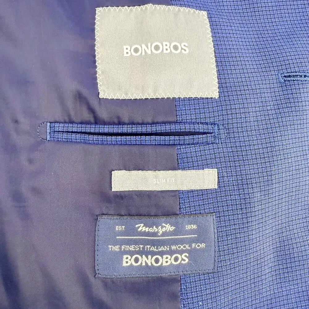 Bonobos Slim Fit Men's 40R Blue Wool Blazer Marzotto Italian Wool Sport Coat